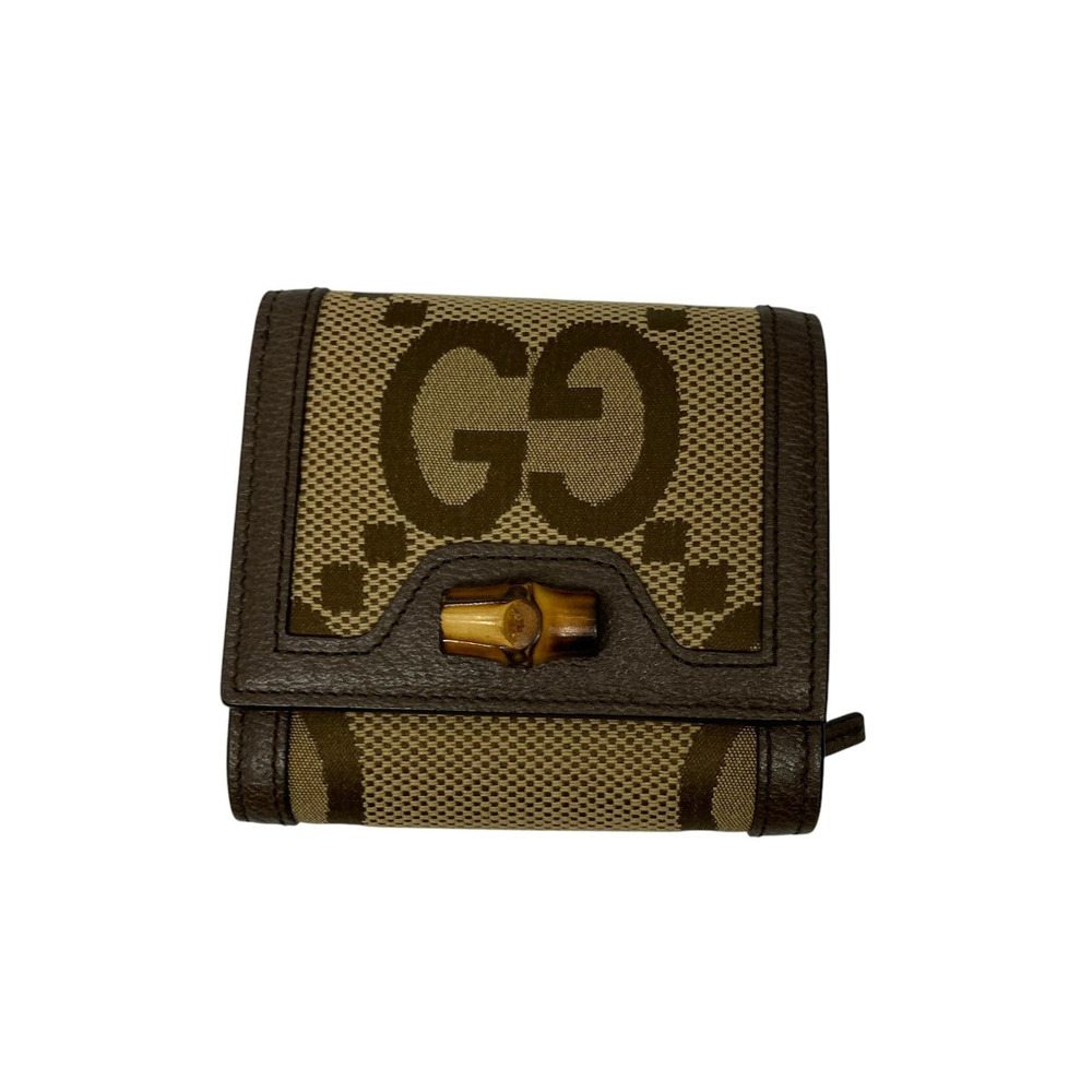 Gucci Diana Jumbo GG Canvas Wallet Beige Tan